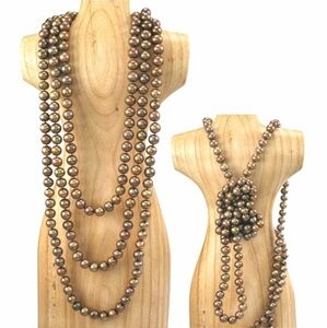 64" Genuine cognac brown freshwater pearl rope necklace 🆕